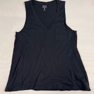 Madewell Whisper Cotton V-Neck Pocket Tank Top Black Women’s L